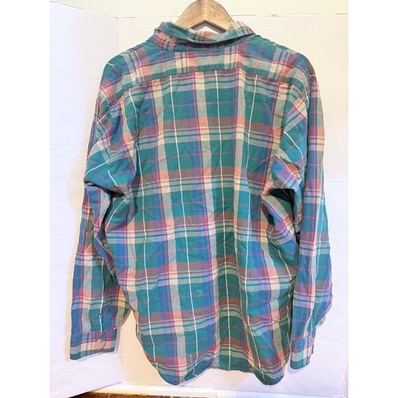 1990s Vintage Mens American Eagle Green Plaid Distressed Button Up Size Large - Picture 2 of 10